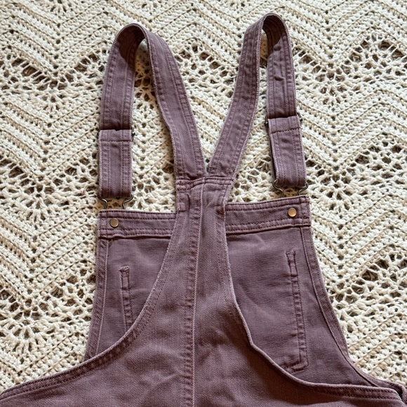 Aerie Brown Purple Women's Overall Shorts Size XS Adjustable Straps Pockets - Picture 7 of 8